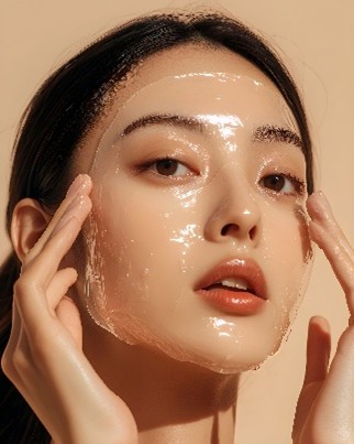 Koreanische Frau mit einer korean Skincare Maske im Gesicht